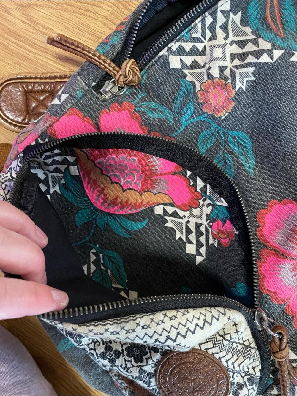 Roxy Black Canvas Mini Backpack with Pink Floral Print